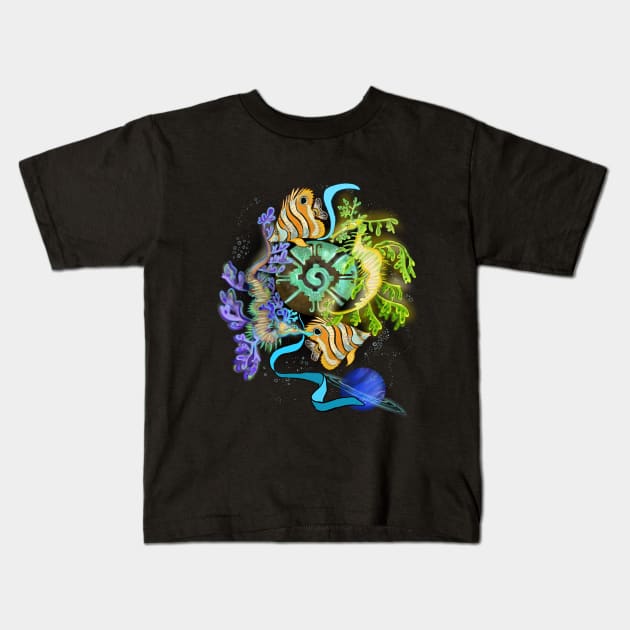 Hunab Ku Leafy Sea Dragons Pisces Zodiac Kids T-Shirt by Shadowind